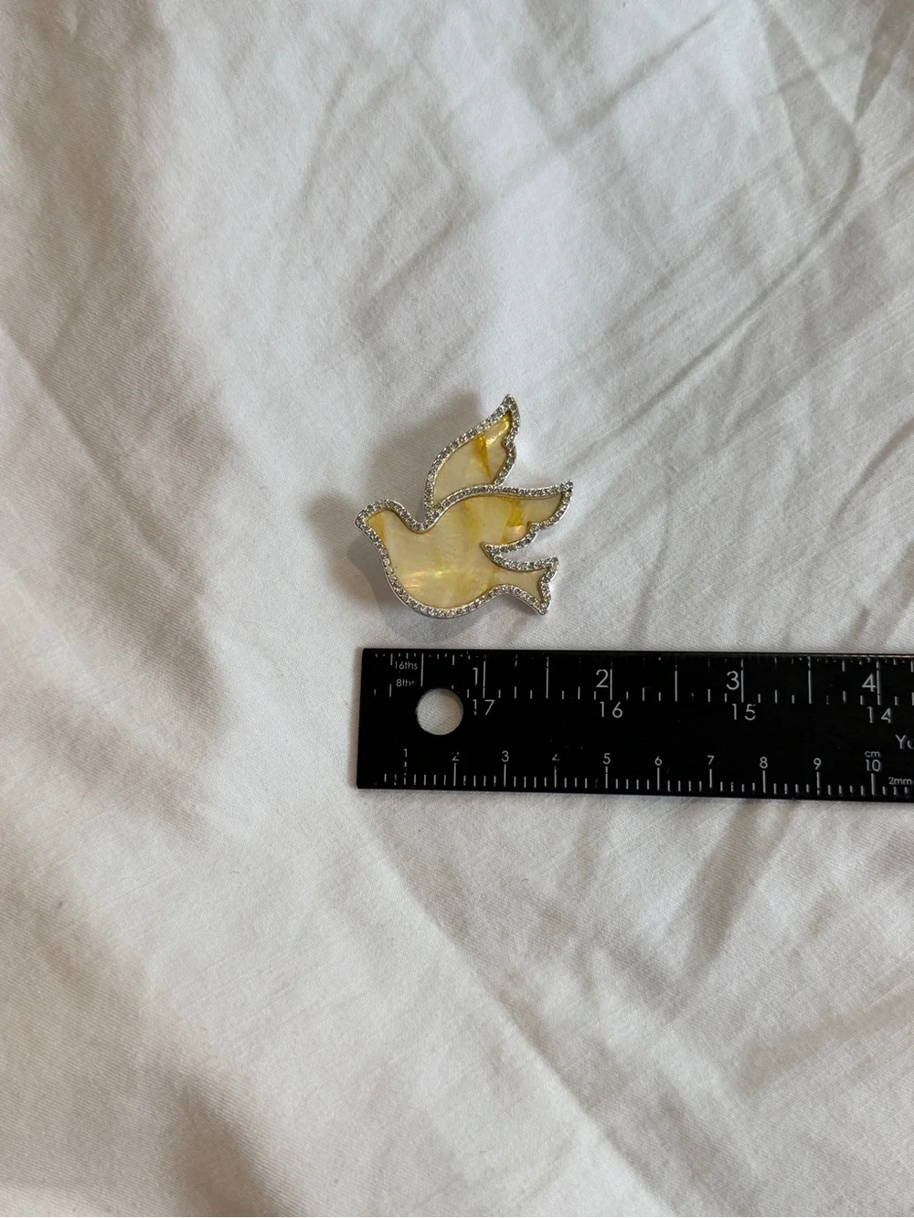 Enamel MOP Pearl Dove Bird Pin Brooch- Crystal Rhinestone Silver Tone Unbranded